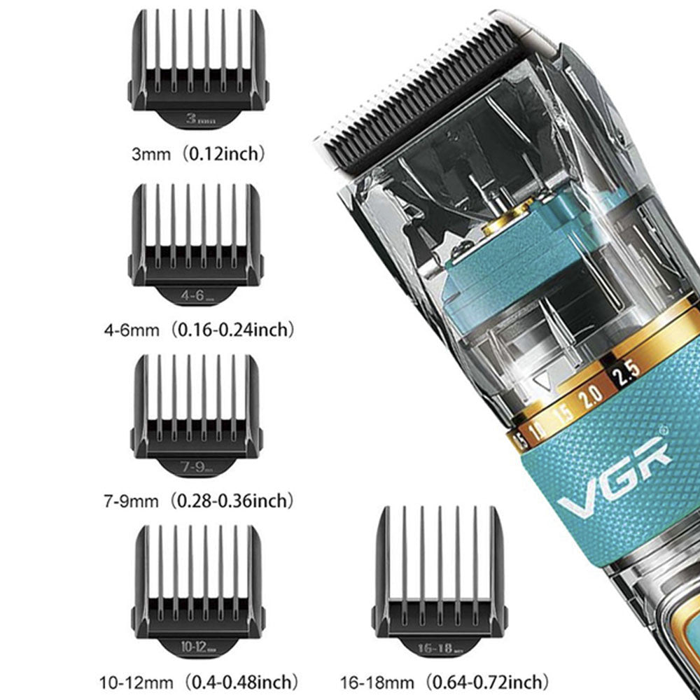Акумуляторна машинка для стрижки волосся + 6 насадок, з USB, VGR V-695 / Бездротовий тример для стрижки