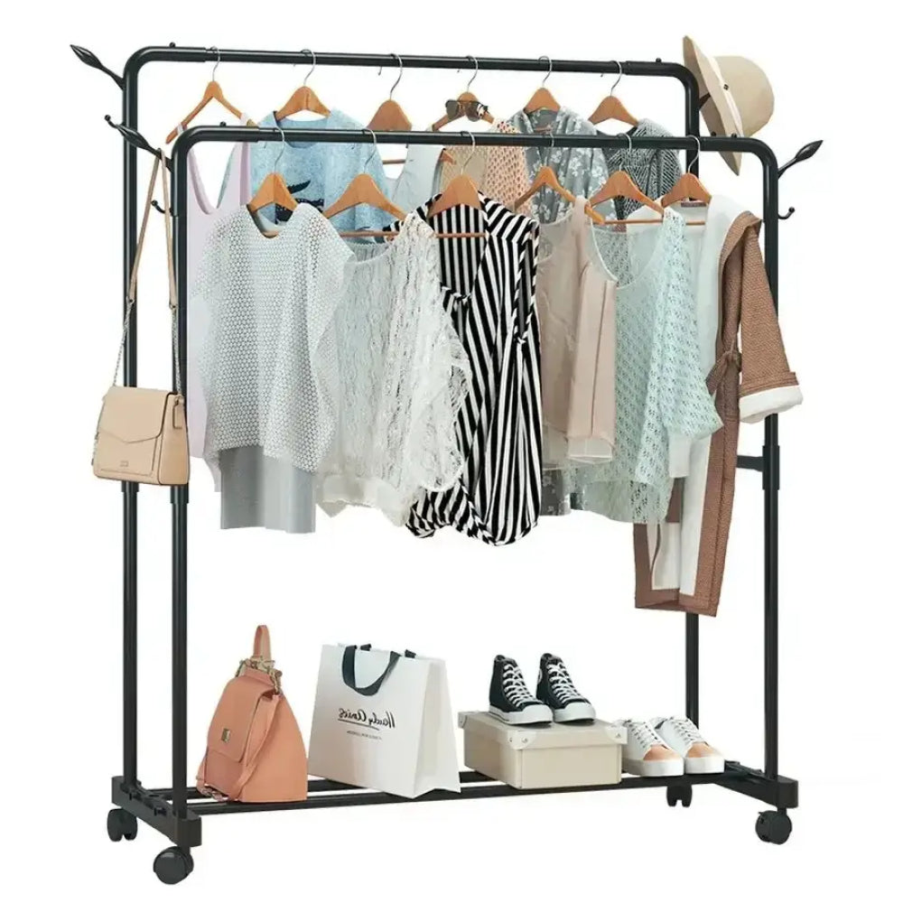 Підлогова вішалка для одягу, 143х96х42 см / Подвійна стійка для одягу / Вішалка з полицею для взуття