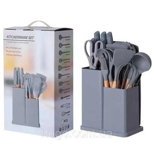Набір кухонного приладдя, 19 предметів Kitchen Set, Сірий / Силіконовий набір для кухні, 19 предметів