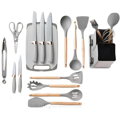 Набір кухонного приладдя, 19 предметів Kitchen Set, Сірий / Силіконовий набір для кухні, 19 предметів