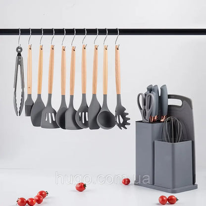 Набір кухонного приладдя, 19 предметів Kitchen Set, Сірий / Силіконовий набір для кухні, 19 предметів