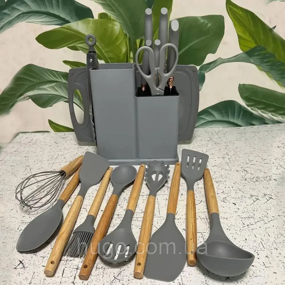 Набір кухонного приладдя, 19 предметів Kitchen Set, Сірий / Силіконовий набір для кухні, 19 предметів