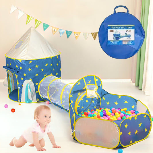 Дитячий будиночок намет з тунелем та басейном для кульок, Синій / Намет дитячий / Ігровий намет для дітей