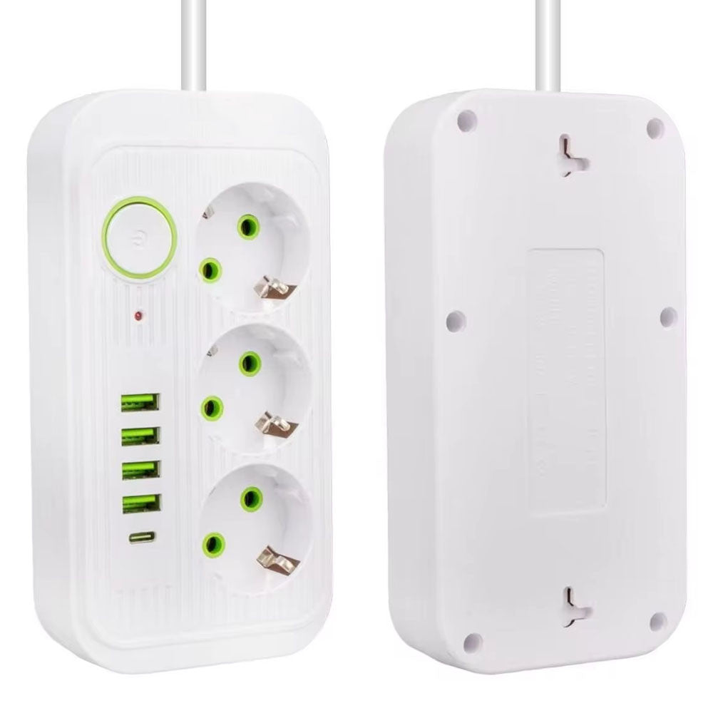Мережевий фільтр 2м, 3 розетки, 4хUSB, 1хType-C, F09U, Білий / Мережевий подовжувач з usb / Переноска розетка