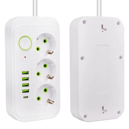 Мережевий фільтр 2м, 3 розетки, 4хUSB, 1хType-C, F09U, Білий / Мережевий подовжувач з usb / Переноска розетка