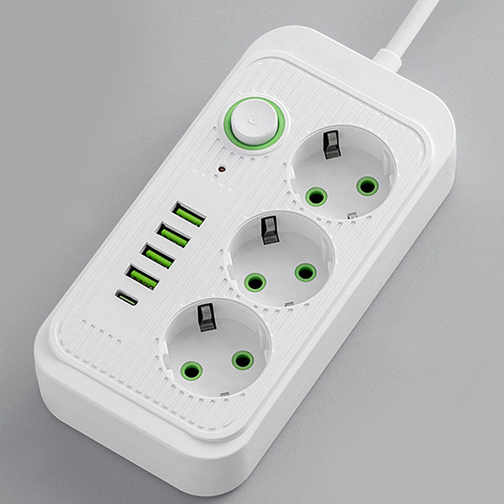 Мережевий фільтр 2м, 3 розетки, 4хUSB, 1хType-C, F09U, Білий / Мережевий подовжувач з usb / Переноска розетка