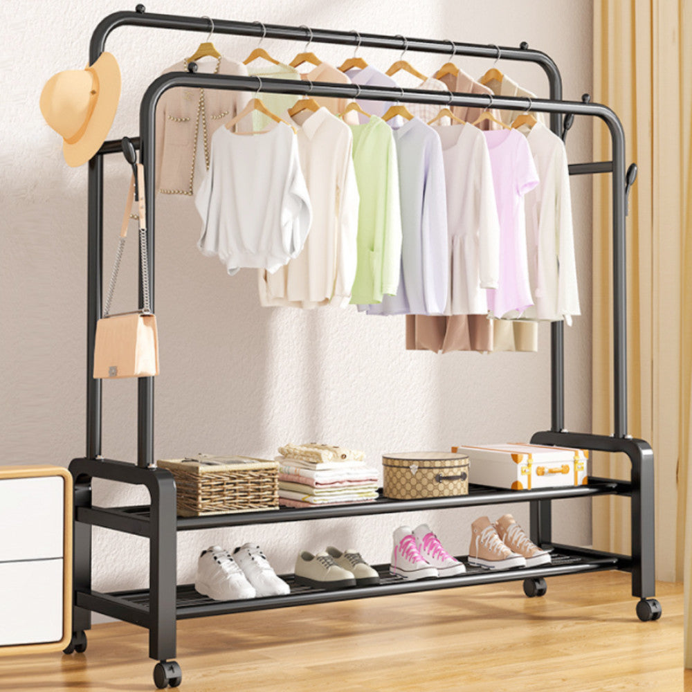 Подвійна вішалка для одягу на 2 полиці 150х110х57 см, YP-610 / Підлогова стійка для одягу та взуття