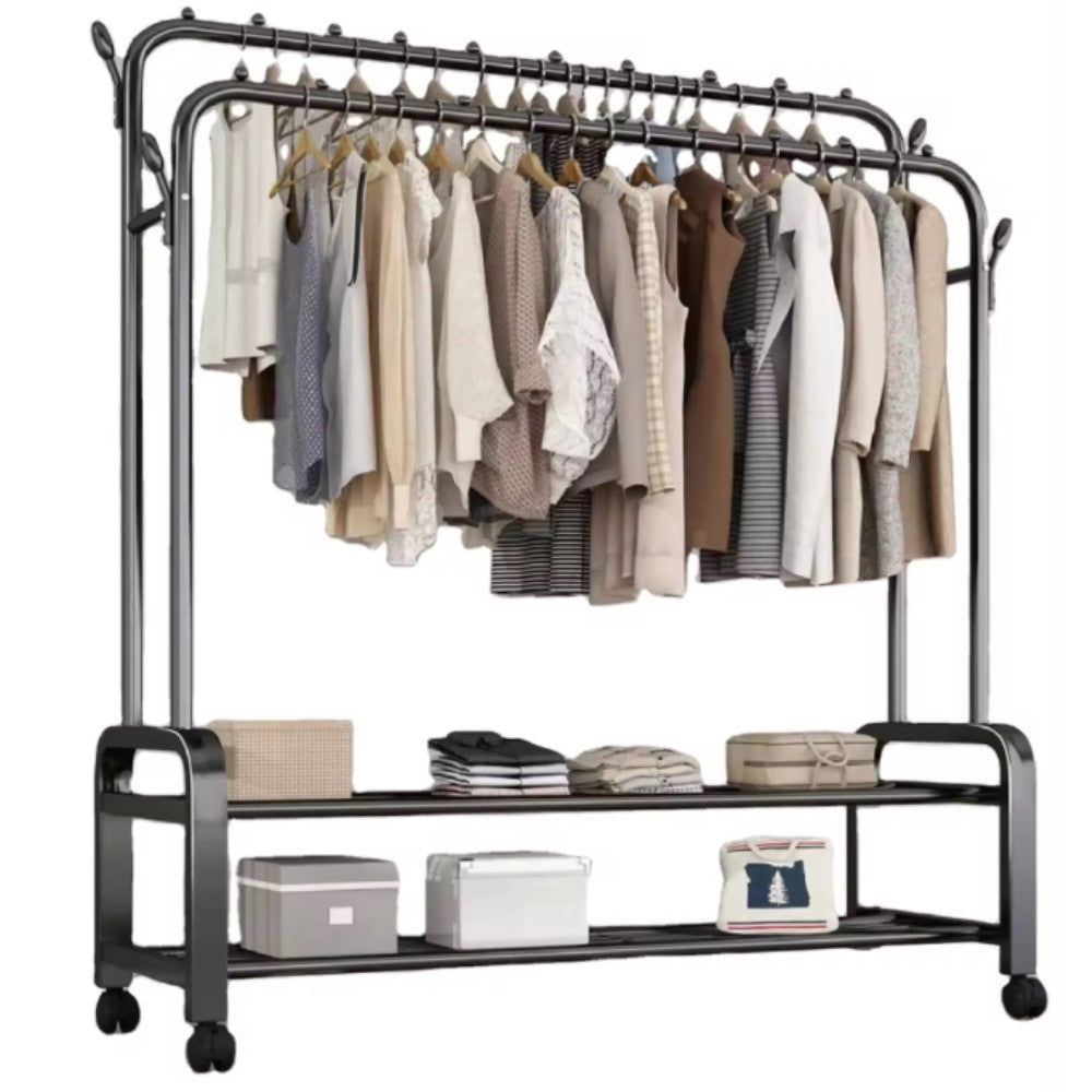 Подвійна вішалка для одягу на 2 полиці 150х110х57 см, YP-610 / Підлогова стійка для одягу та взуття