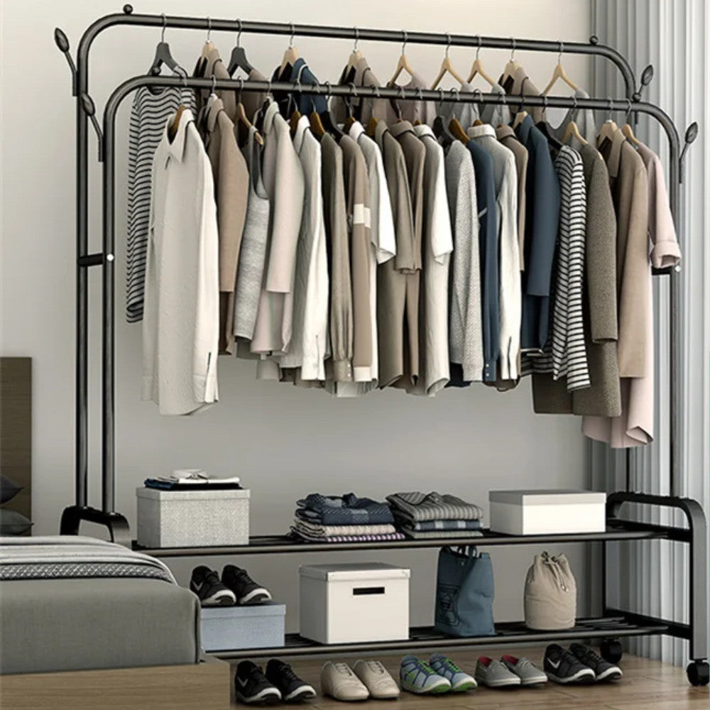 Подвійна вішалка для одягу на 2 полиці 150х110х57 см, YP-610 / Підлогова стійка для одягу та взуття