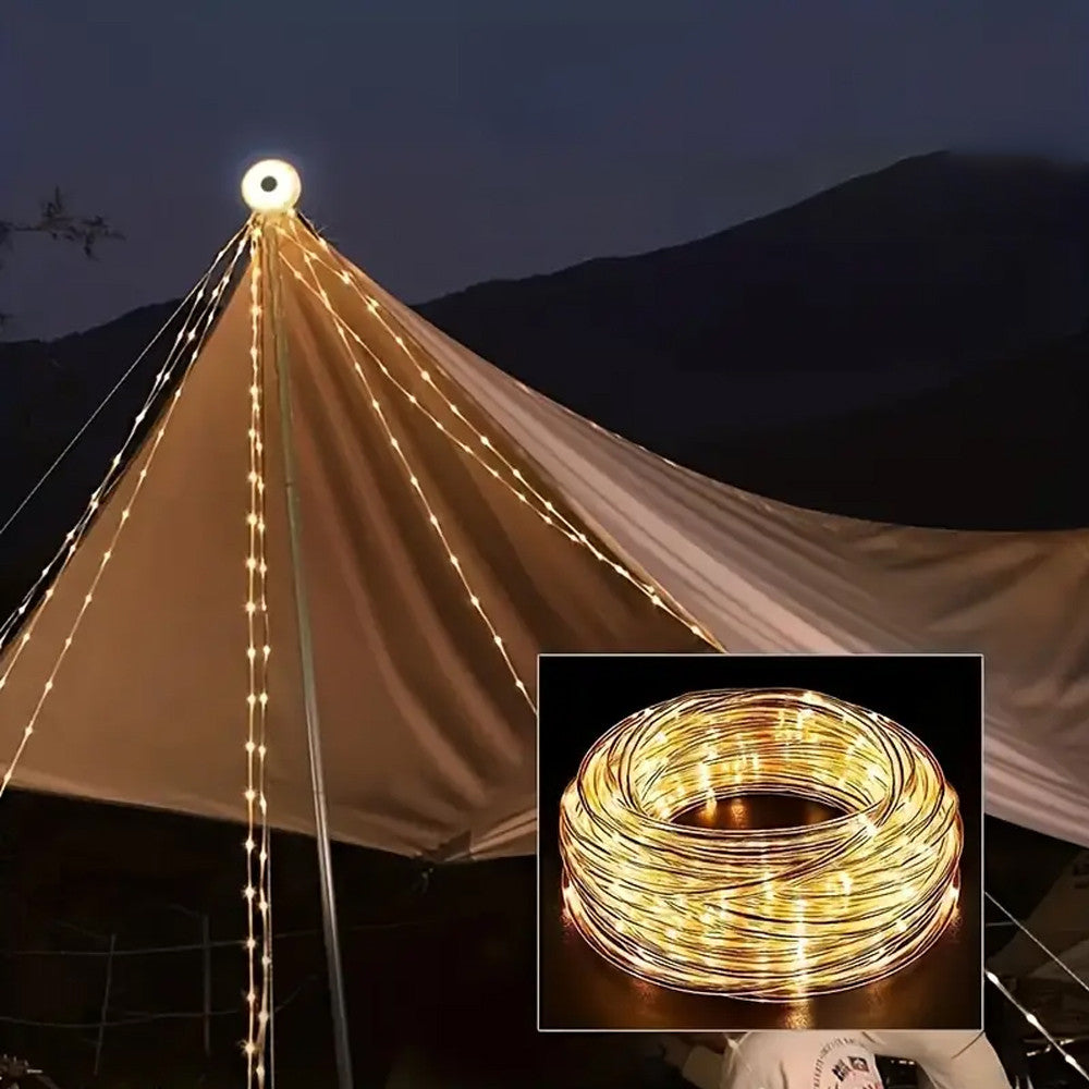 Кемпінговий ліхтар з LED гірляндою 10м, USB, Теплий білий + RGB / Светодиодная гирлянда / Ліхтар-лампа