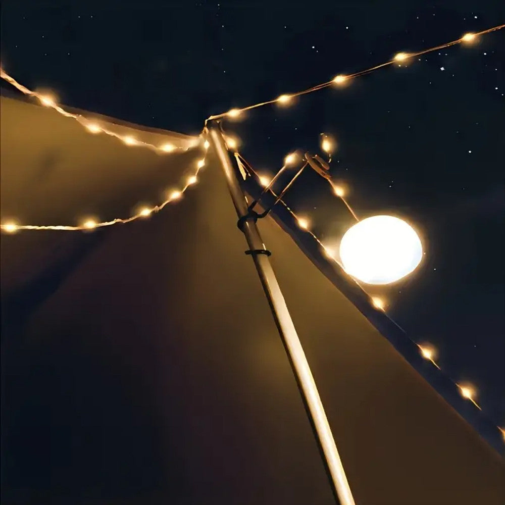 Кемпінговий ліхтар з LED гірляндою 10м, USB, Теплий білий + RGB / Светодиодная гирлянда / Ліхтар-лампа