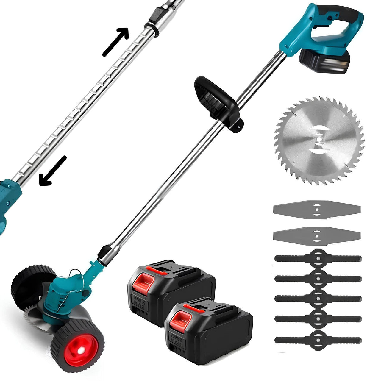 Тример для трави з колесами + 2 акумулятори 48V / Акумуляторна газонокосарка для саду / Косарка для трави