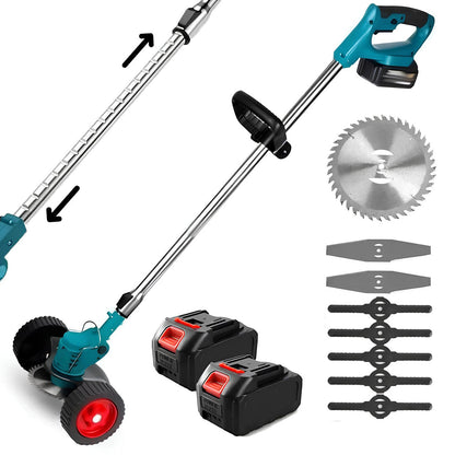 Тример для трави з колесами + 2 акумулятори 48V / Акумуляторна газонокосарка для саду / Косарка для трави