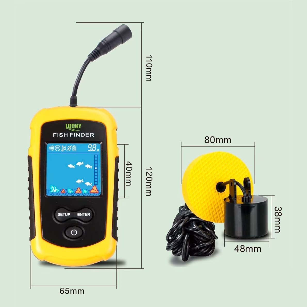 Ехолот для риболовлі FFC1108-1 (до 100м, батарейки) / Бездротовий ехолот / Риболовний ехолот