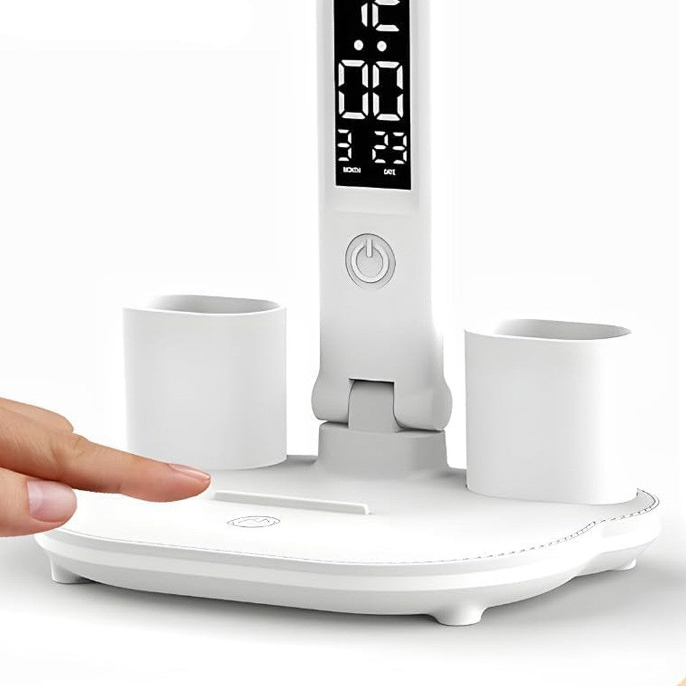 Настільна лампа-вентилятор 3в1 з акумулятором 3200мАч та USB-дисплеєм / Акумуляторна LED лампа-органайзер