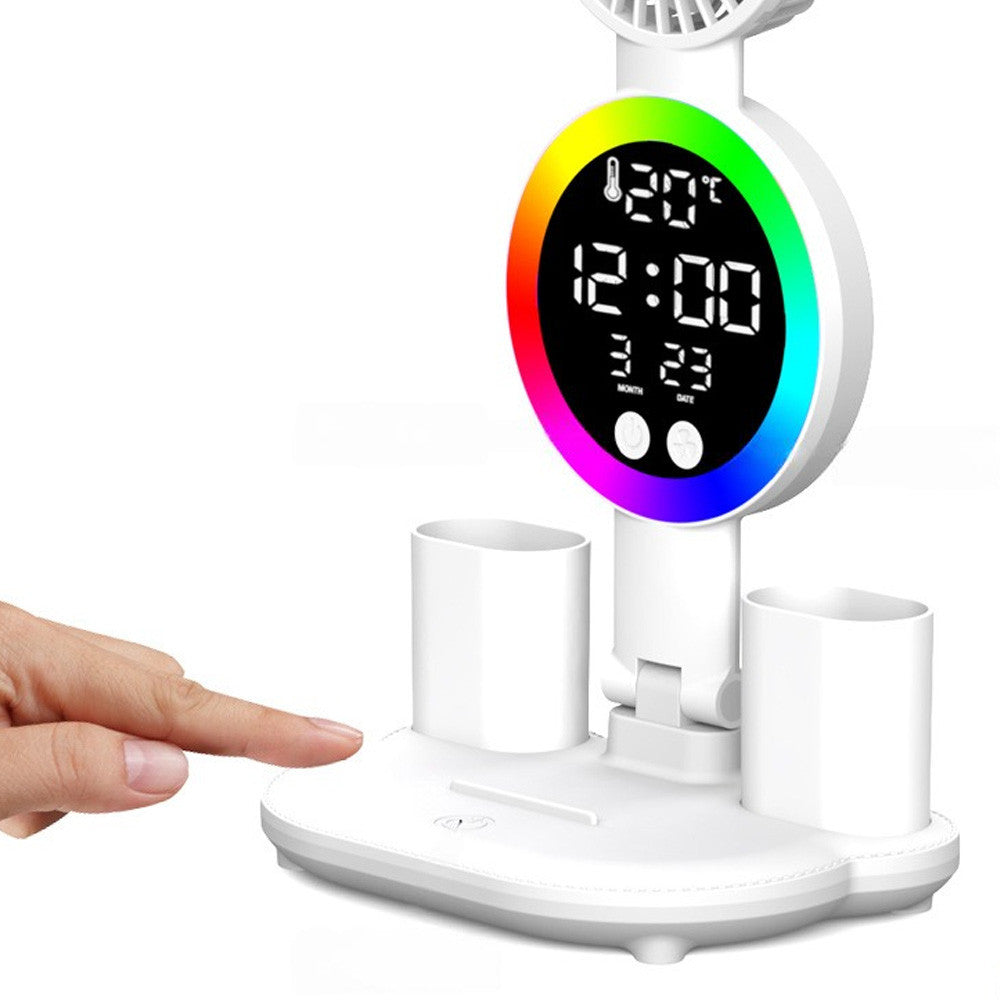Настільна лампа з вентилятором та RGB підсвічуванням USB / Світлодіодна LED лампа на акумуляторі