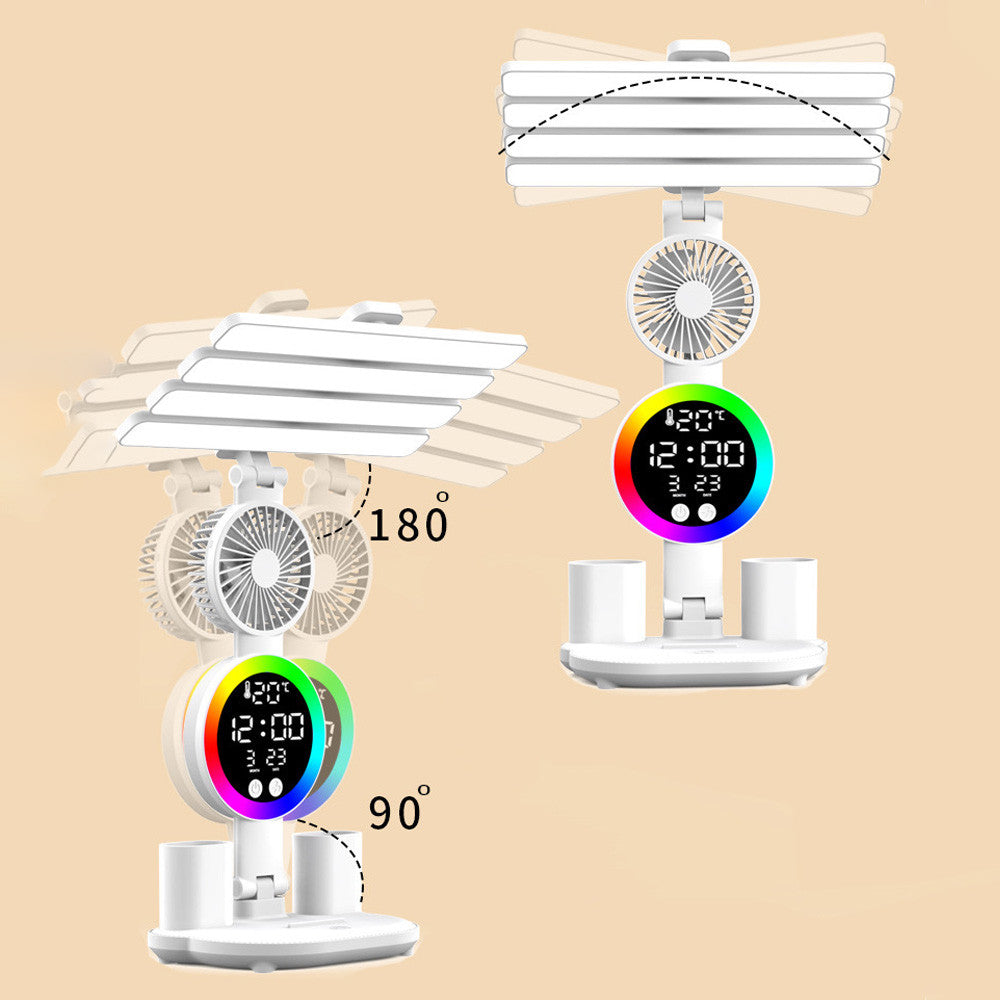 Настільна лампа з вентилятором та RGB підсвічуванням USB / Світлодіодна LED лампа на акумуляторі
