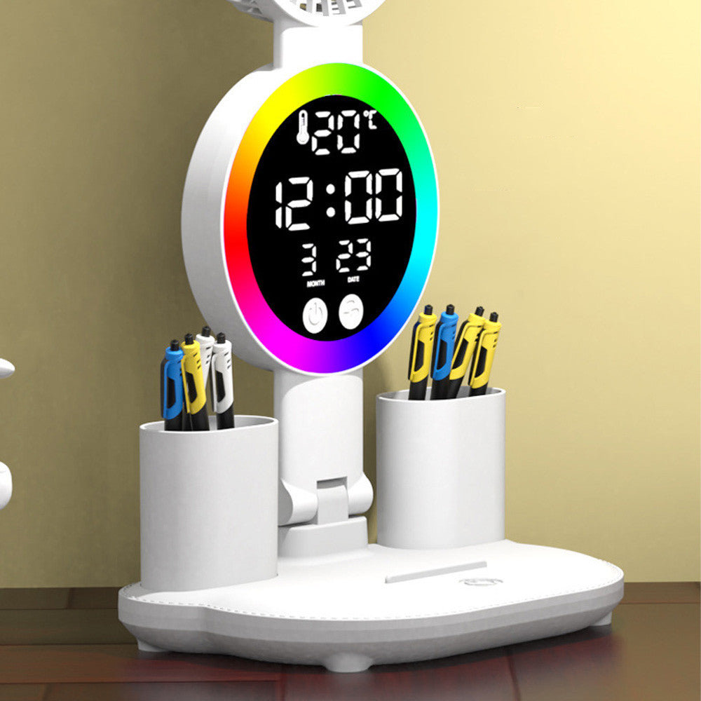 Настільна лампа з вентилятором та RGB підсвічуванням USB / Світлодіодна LED лампа на акумуляторі