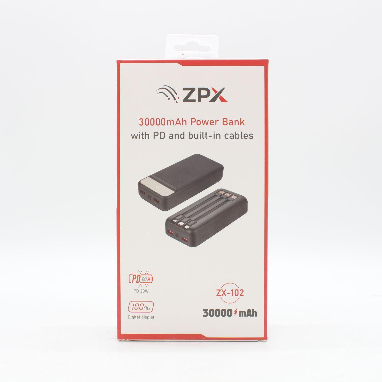Повербанк на 30000мАг + 3 кабелі, 2xUSB, ZX102 / PowerBank для телефону / Павербанк / Зовнішній акумулятор