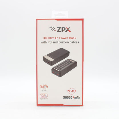 Повербанк на 30000мАг + 3 кабелі, 2xUSB, ZX102 / PowerBank для телефону / Павербанк / Зовнішній акумулятор