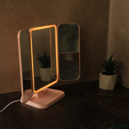 Косметичне дзеркало з LED підсвічуванням XW 810, з USB, Рожевий / Потрійне сенсорне дзеркало для макіяжу