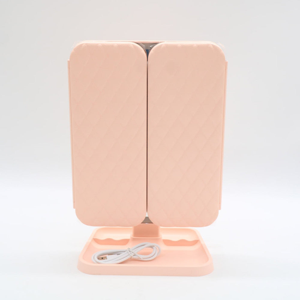 Косметичне дзеркало з LED підсвічуванням XW 810, з USB, Рожевий / Потрійне сенсорне дзеркало для макіяжу