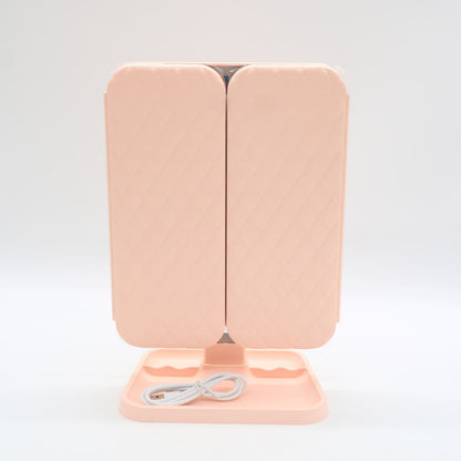 Косметичне дзеркало з LED підсвічуванням XW 810, з USB, Рожевий / Потрійне сенсорне дзеркало для макіяжу