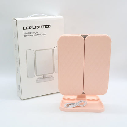 Косметичне дзеркало з LED підсвічуванням XW 810, з USB, Рожевий / Потрійне сенсорне дзеркало для макіяжу
