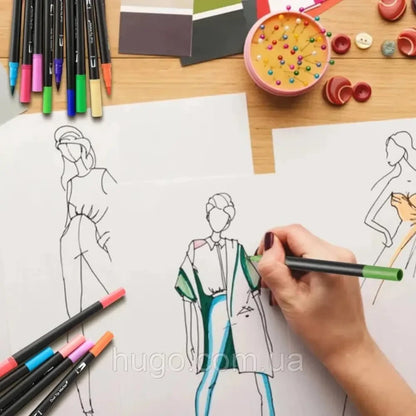 Акварельні маркери двосторонні 80шт з сумкою, Color pencil / Набір для малювання / Маркери для малювання