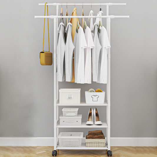 Подвійна вішалка для одягу на 3 полиці (98х58х164см) Білий / Підлогова стійка для речей / Стійка-вішалка в передпокій