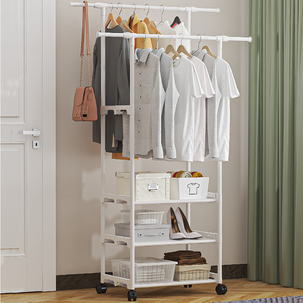 Подвійна вішалка для одягу на 3 полиці (98х58х164см) Білий / Підлогова стійка для речей / Стійка-вішалка в передпокій