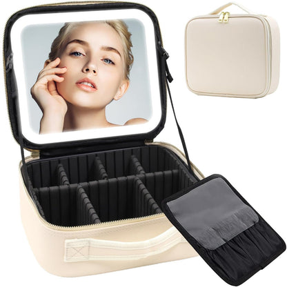 Дорожня косметичка з LED дзеркалом (26х23х11см), Білий / Органайзер валіза для косметики