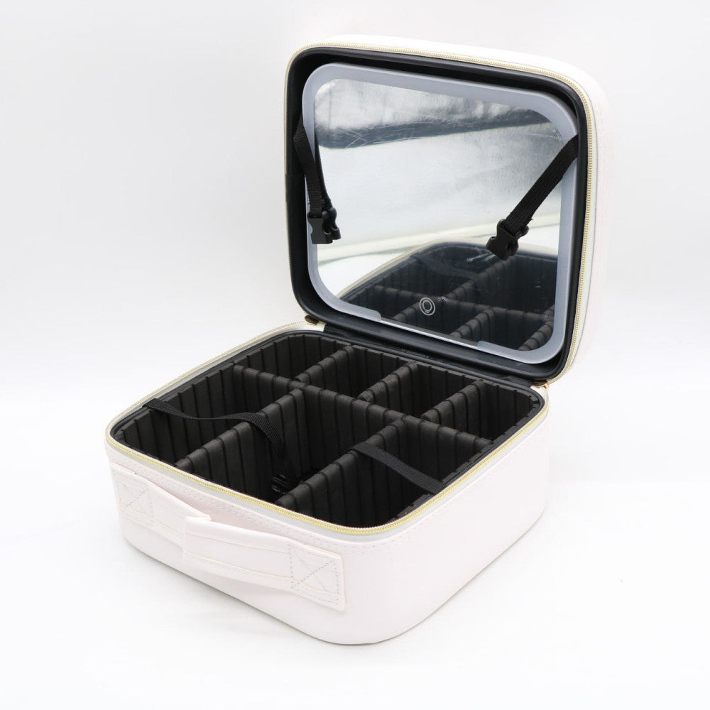 Дорожня косметичка з LED дзеркалом (26х23х11см), Білий / Органайзер валіза для косметики