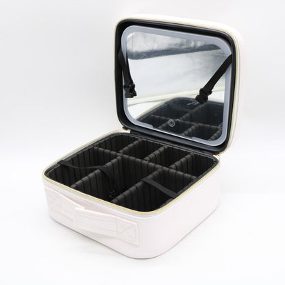 Дорожня косметичка з LED дзеркалом (26х23х11см), Білий / Органайзер валіза для косметики