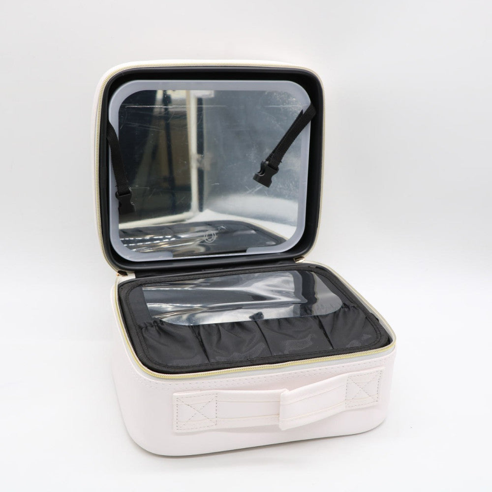 Дорожня косметичка з LED дзеркалом (26х23х11см), Білий / Органайзер валіза для косметики