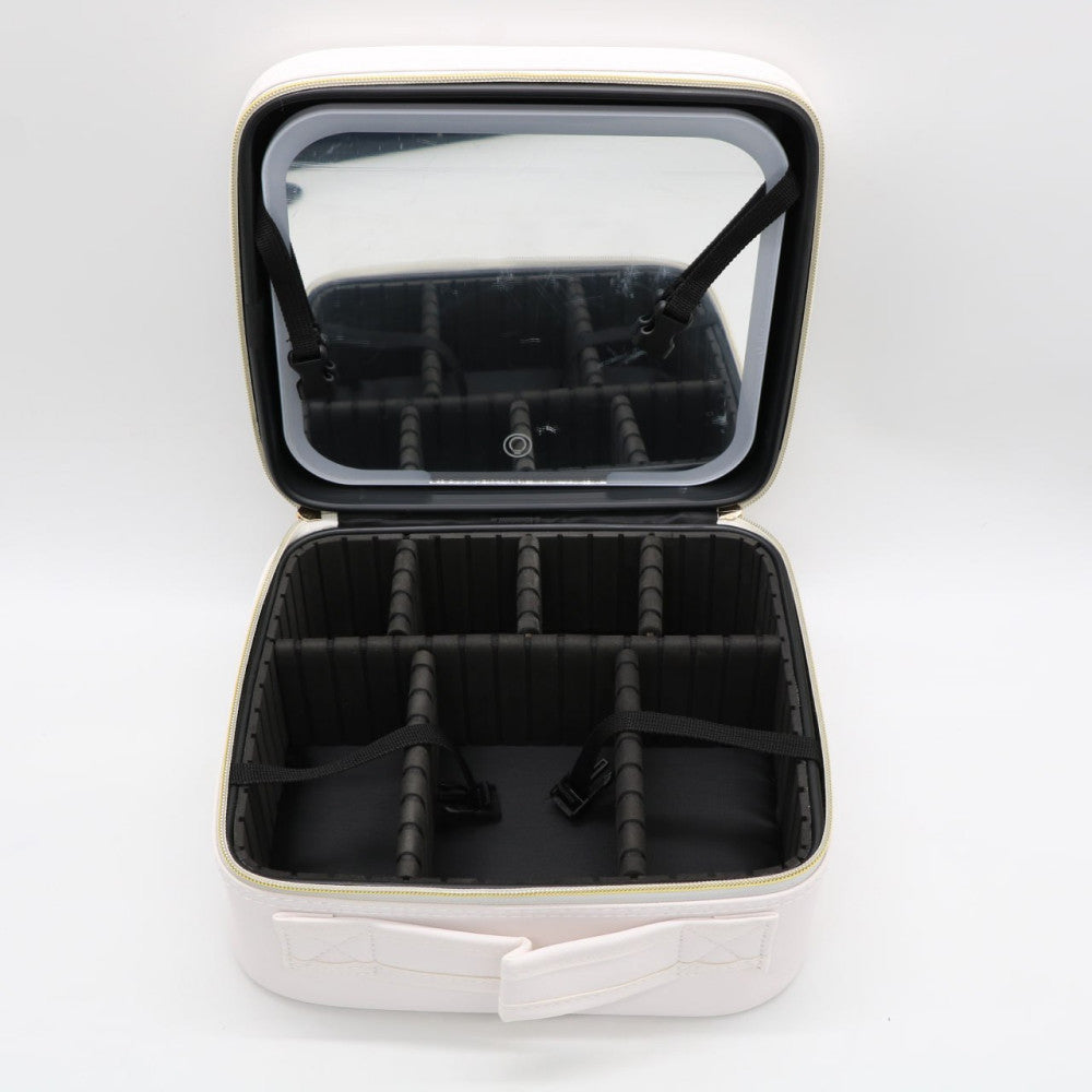 Дорожня косметичка з LED дзеркалом (26х23х11см), Білий / Органайзер валіза для косметики