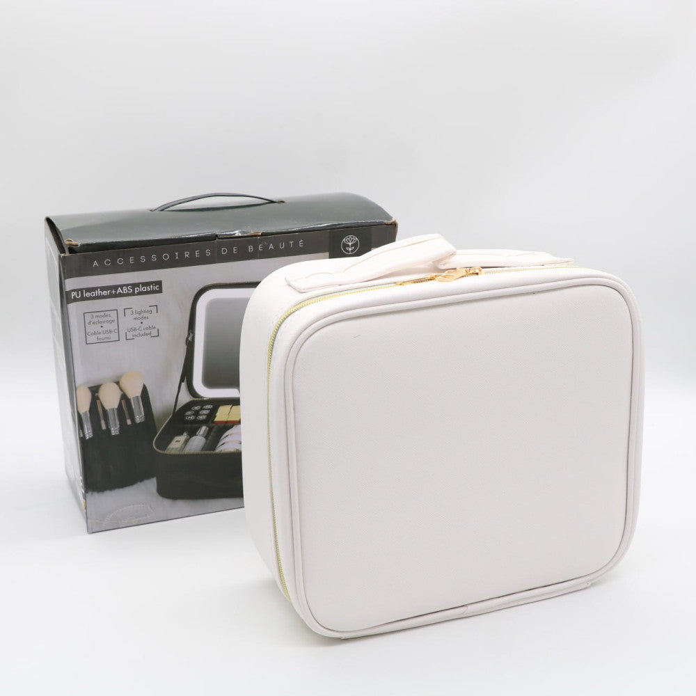 Дорожня косметичка з LED дзеркалом (26х23х11см), Білий / Органайзер валіза для косметики