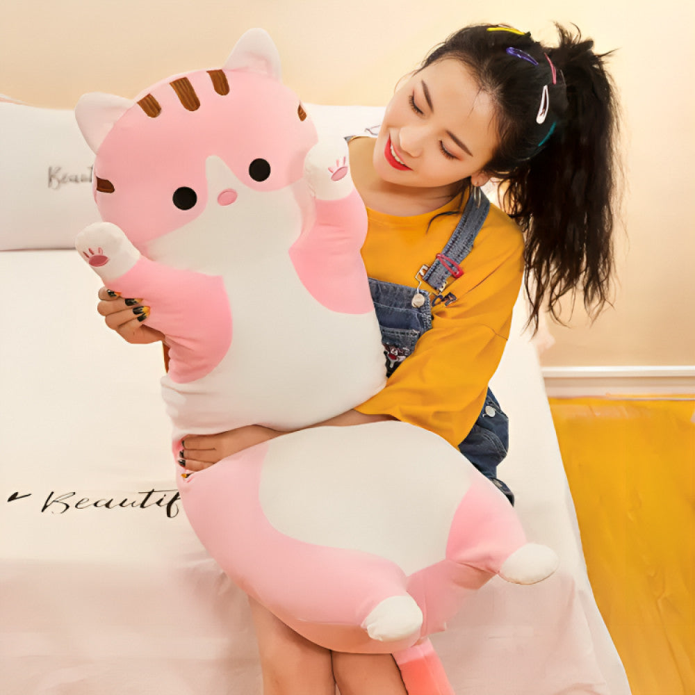 М'яка іграшка-подушка Кіт Батон 90 см, EL-2117-7, Рожевий / Іграшка дитяча обіймашка довгий кіт