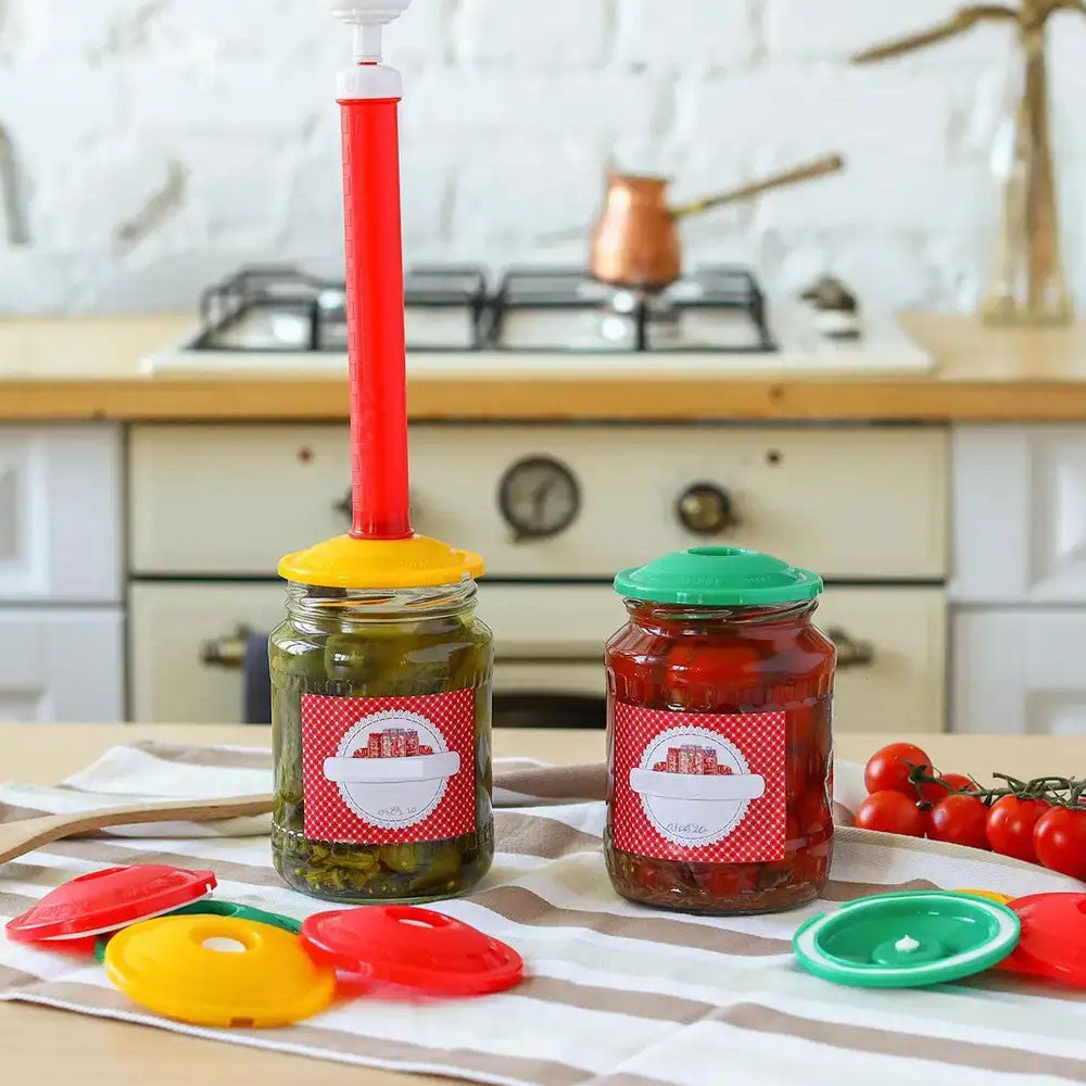 Вакуумні кришки для консервації 9шт + насос / Набір для консервації / Вакуумна система / Кришки вакуумні