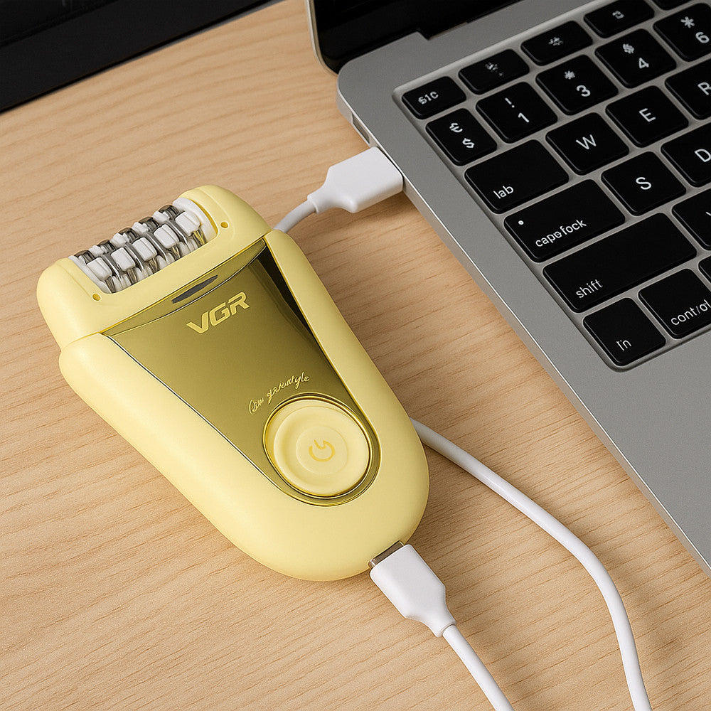 Акумуляторний епілятор, 2 насадки, з USB, V-758, Золотистий / Електроепілятор / Електробритва жіноча / Депілятор для ніг