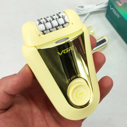 Акумуляторний епілятор, 2 насадки, з USB, V-758, Золотистий / Електроепілятор / Електробритва жіноча / Депілятор для ніг