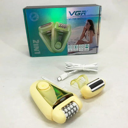 Акумуляторний епілятор, 2 насадки, з USB, V-758, Золотистий / Електроепілятор / Електробритва жіноча / Депілятор для ніг