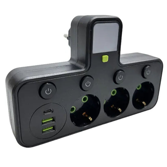 Мережевий фільтр з підсвічуванням 3 розетки, 2500Вт (2хUSB+Type-C) HG-276 / Трійник у розетку / Мережевий трійник