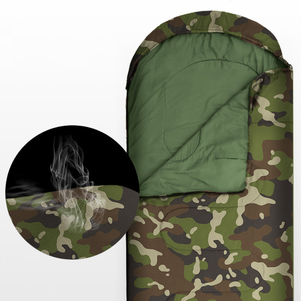 Зимовий спальний мішок з капюшоном до -20°С, 220х70см, Камуфляж / Утеплений спальник-ковдра в похід
