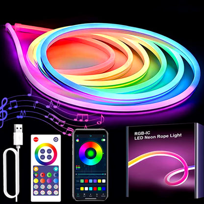 Розумна неонова стрічка RGB від USB, 5м, з Bluetooth + Пульт, SFK-11 / Гнучка світлодіодна стрічка / Гнучкий неон