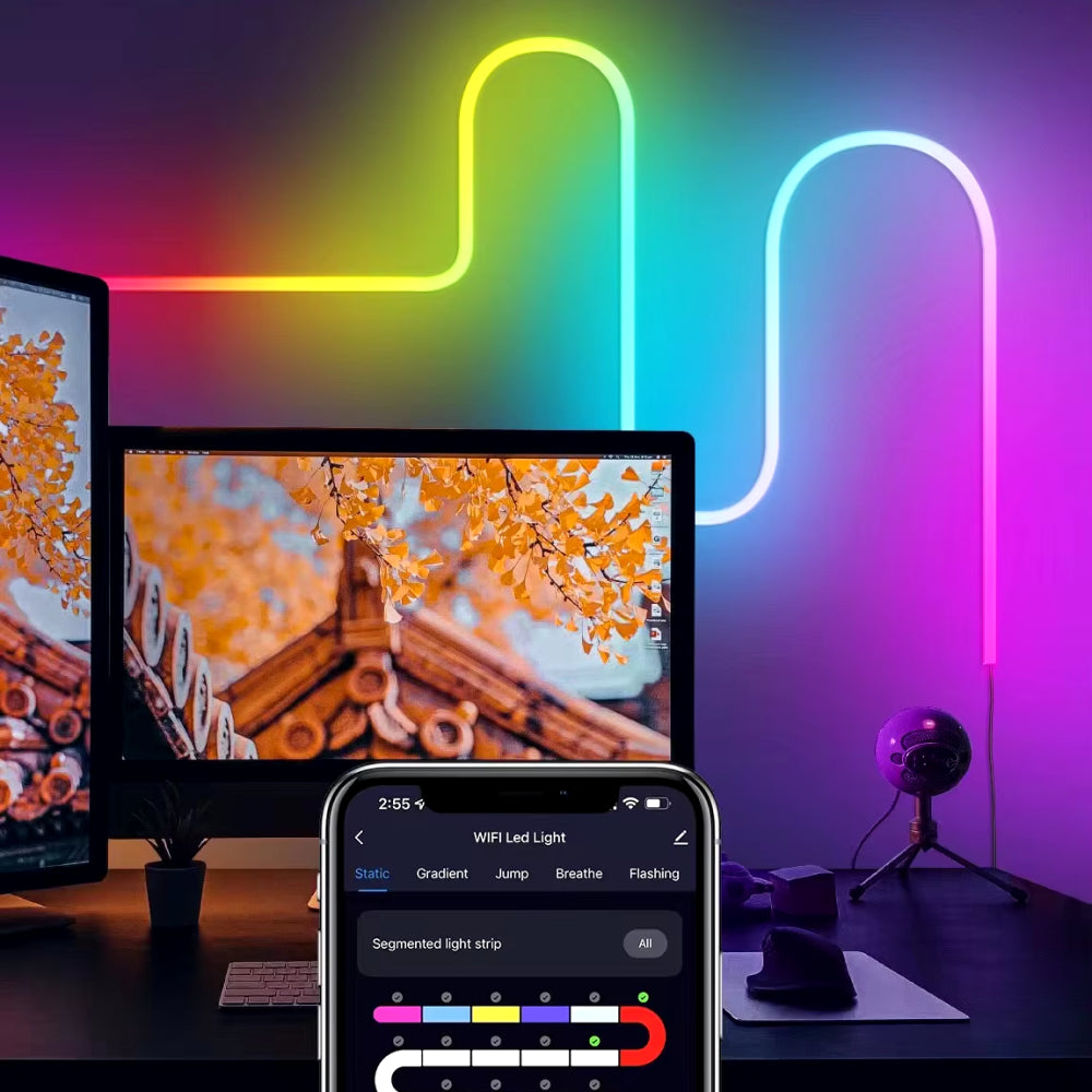 Розумна неонова стрічка RGB від USB, 5м, з Bluetooth + Пульт, SFK-11 / Гнучка світлодіодна стрічка / Гнучкий неон