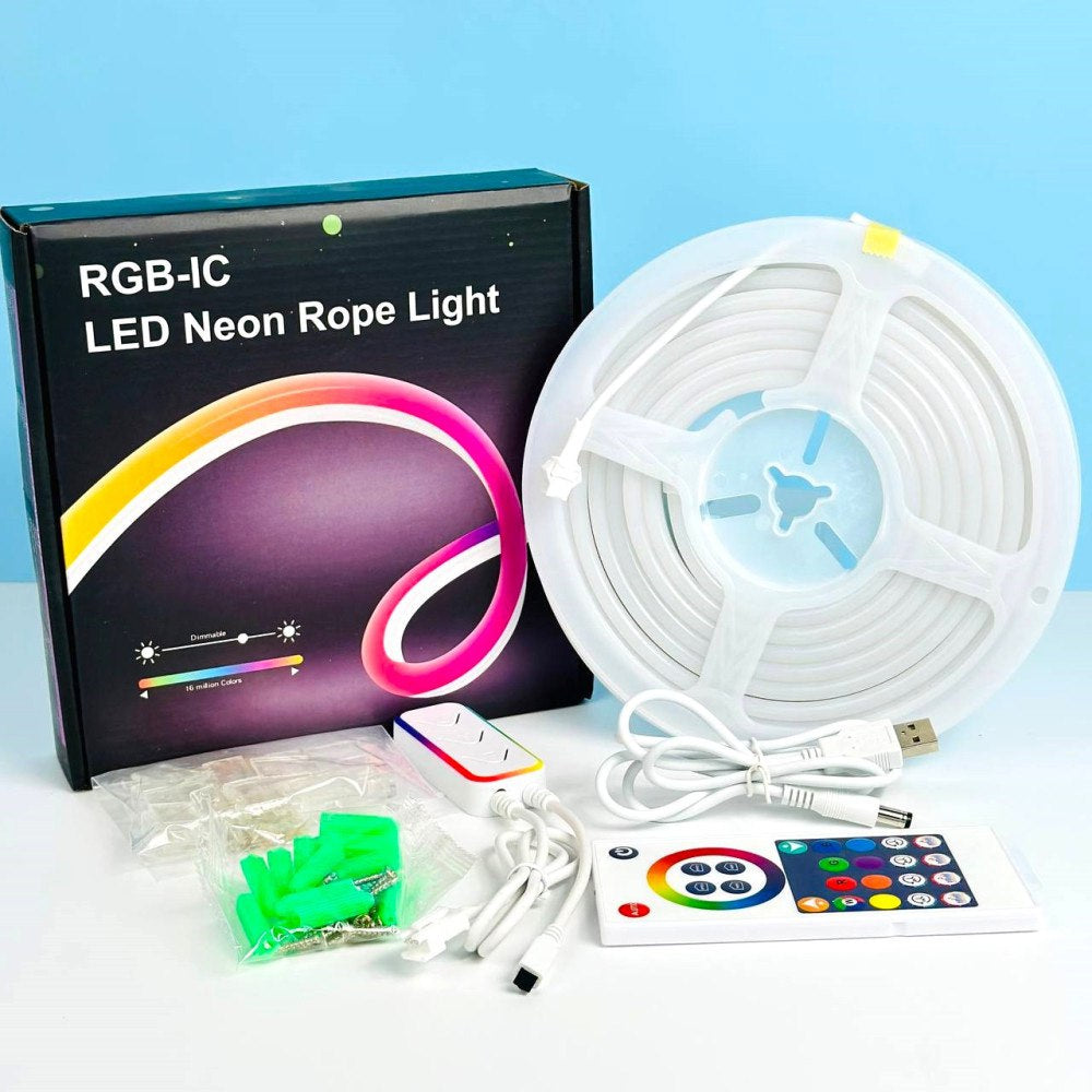 Розумна неонова стрічка RGB від USB, 5м, з Bluetooth + Пульт, SFK-11 / Гнучка світлодіодна стрічка / Гнучкий неон