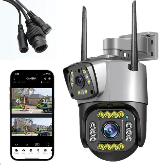 Вулична камера відеоспостереження 4G, 8Мп, Qettopo V380 / Камера з подвійним об'єктивом / Поворотна IP камера