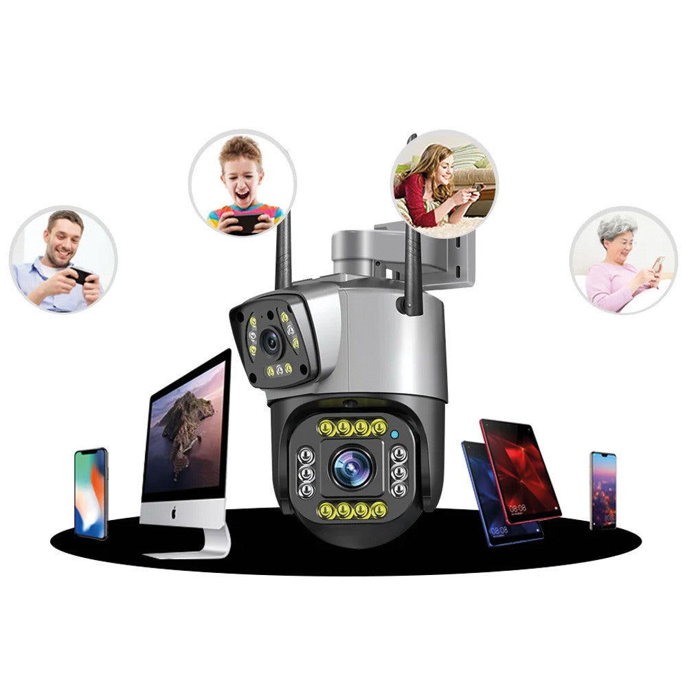 Вулична камера відеоспостереження 4G, 8Мп, Qettopo V380 / Камера з подвійним об'єктивом / Поворотна IP камера