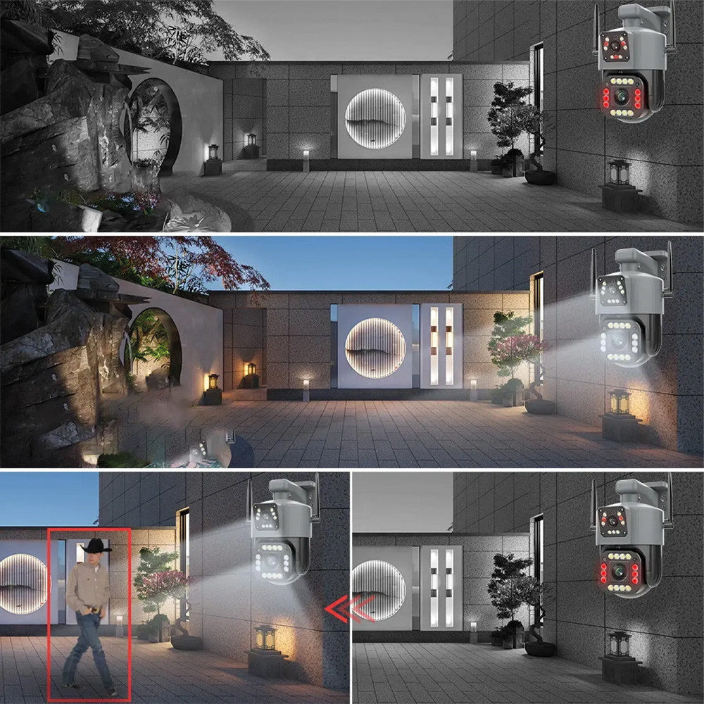 Вулична камера відеоспостереження 4G, 8Мп, Qettopo V380 / Камера з подвійним об'єктивом / Поворотна IP камера